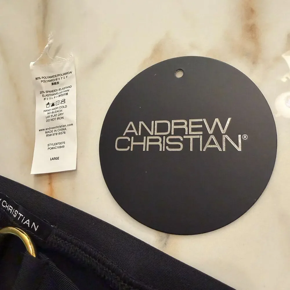 NEW Andrew Christian Savoy Ring Swim Bikini Black Size Large